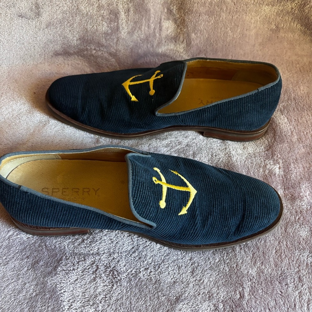 Sperry Top-Sider Mens Navy Corduroy Anchor Smoking Slippers Loafers STS18369 8 - Picture 3 of 8